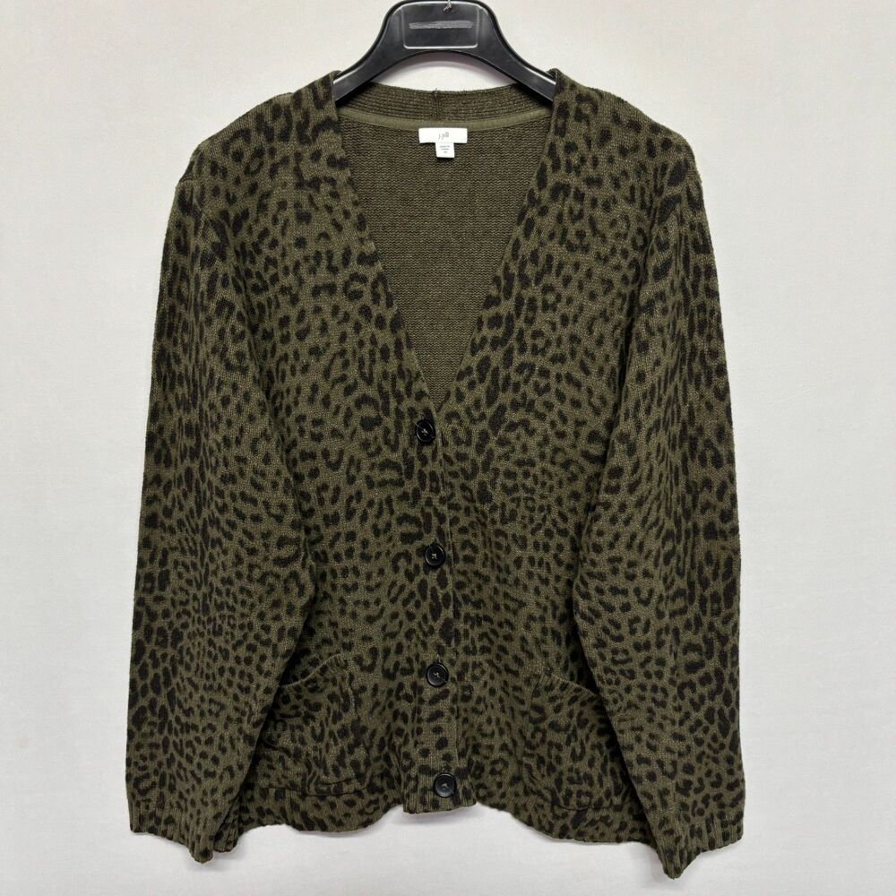 J. Jill Women Cotton Blend Cardigan Sweater Size 2X Animal Print D129 -24